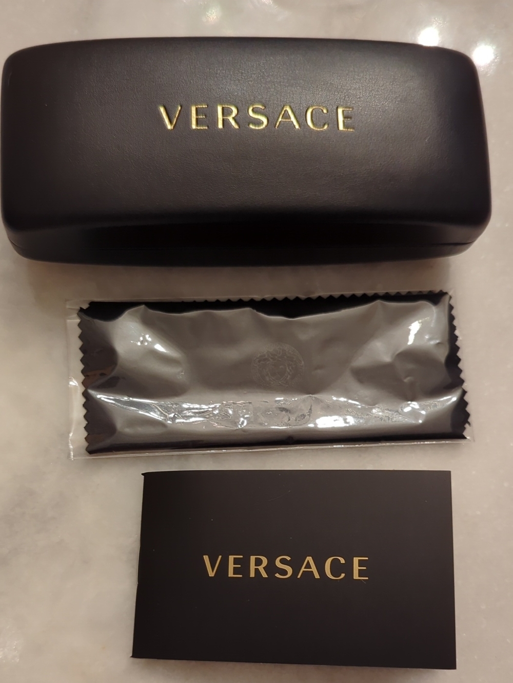 Versace Hard Vase With Cleaning Cloth and Purchase Booklet/ Card